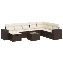 Salon de jardin avec coussins 7 pcs marron résine tressée 495653495653