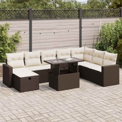 Salon de jardin avec coussins 7 pcs marron résine tressée 495655495655