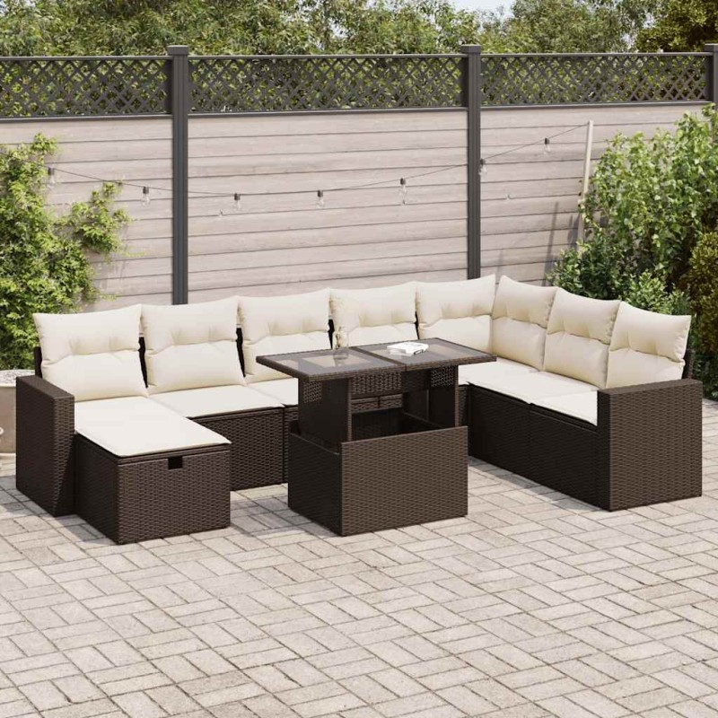 Salon de jardin avec coussins 7 pcs marron résine tressée 495655495655