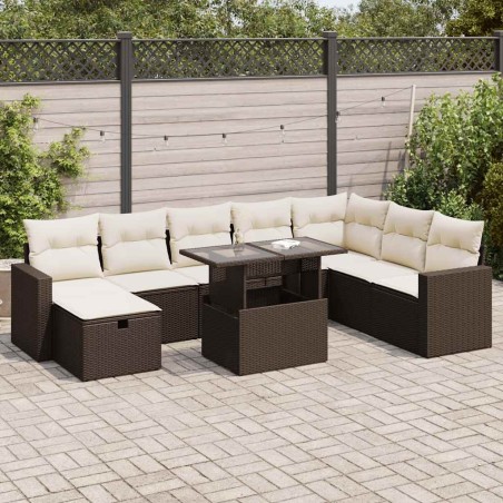 Salon de jardin avec coussins 7 pcs marron résine tressée 495655495655