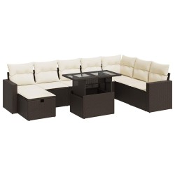 Salon de jardin avec coussins 7 pcs marron résine tressée 495655495655