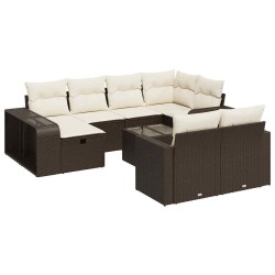Salon de jardin avec coussins 9 pcs marron résine tressée 495662495662