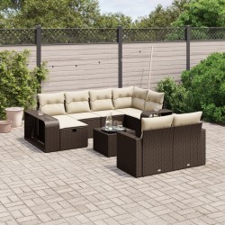 Salon de jardin avec coussins 7 pcs marron résine tressée 495664495664