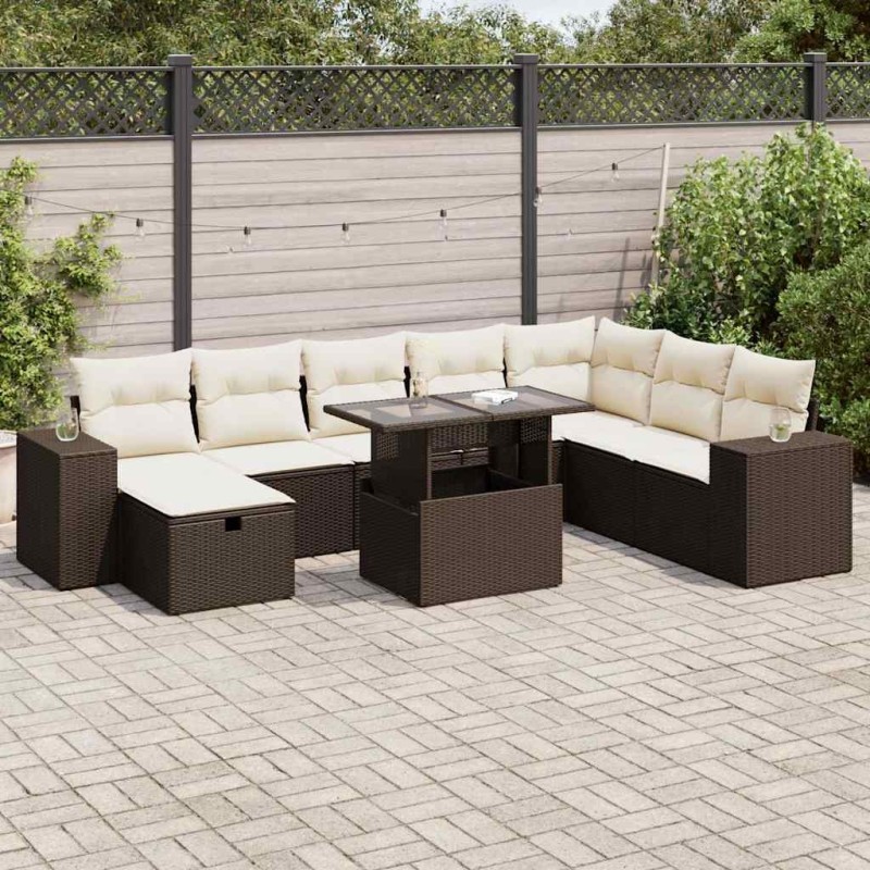 Salon de jardin avec coussins 7 pcs marron résine tressée 495665495665