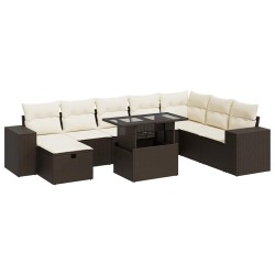 Salon de jardin avec coussins 7 pcs marron résine tressée 495665495665