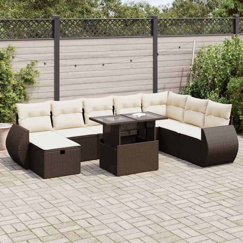 Salon de jardin avec coussins 7 pcs marron résine tressée 495666495666