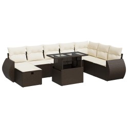 Salon de jardin avec coussins 7 pcs marron résine tressée 495666495666