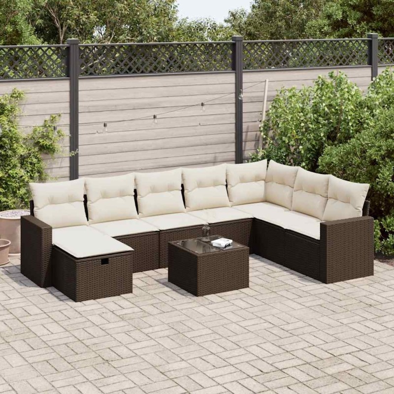 Salon de jardin avec coussins 6 pcs marron résine tressée 495685495685