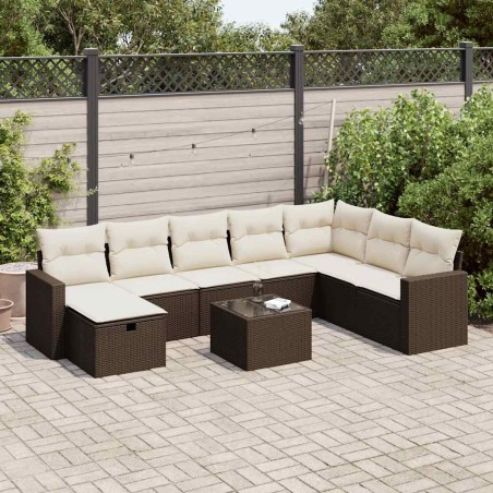 Salon de jardin avec coussins 6 pcs marron résine tressée 495685495685