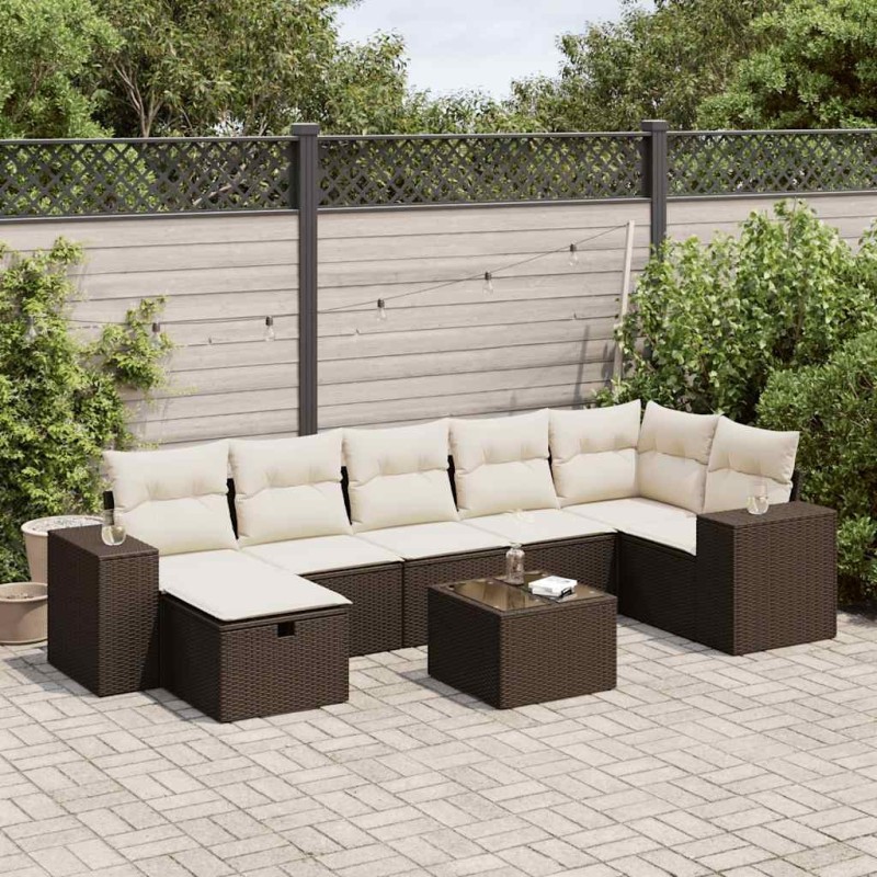 Salon de jardin 6 pcs avec coussins crème bois de pin 495772495772