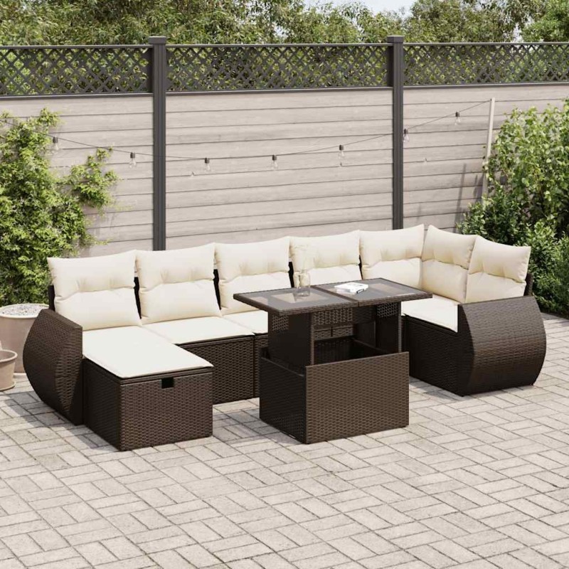 Salon de jardin 7 pcs avec coussins crème bois de pin 495785495785