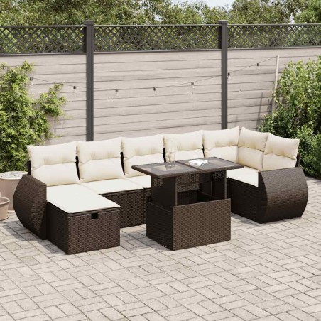 Salon de jardin 7 pcs avec coussins crème bois de pin 495785495785