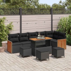 Salon de jardin 6 pcs avec coussins Résine tressée Noir 496612496612