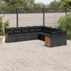 Salon de jardin 9 pcs avec coussins gris résine tressée 496640496640