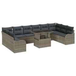 Ensemble à manger de jardin et coussins 5 pcs gris clair rotin 496966496966