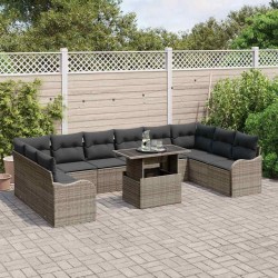 Ensemble à manger de jardin et coussins 5 pcs gris clair rotin 496966496966