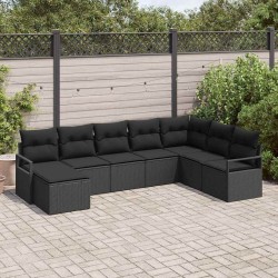 Salon de jardin avec coussins 9 pcs beige résine tressée 497389497389