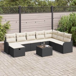 Salon de jardin avec coussins 9 pcs marron résine tressée 497472497472