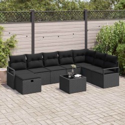 Salon de jardin avec coussins 9 pcs marron résine tressée acacia 497483497483