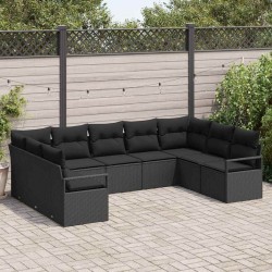 Salon de jardin avec coussins 9 pcs marron résine tressée 497484497484