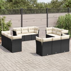 Salon de jardin avec coussins 13 pcs noir résine tressée 497595497595