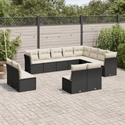 Salon de jardin avec coussins 13 pcs noir résine tressée 497606497606