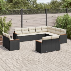 Salon de jardin avec coussins 13 pcs noir résine tressée 497620497620