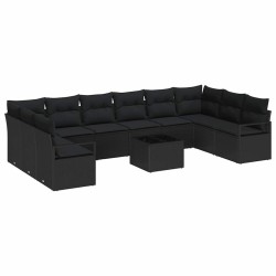 Ensemble à manger de jardin 13 pcs coussins noir résine tressée 497642497642
