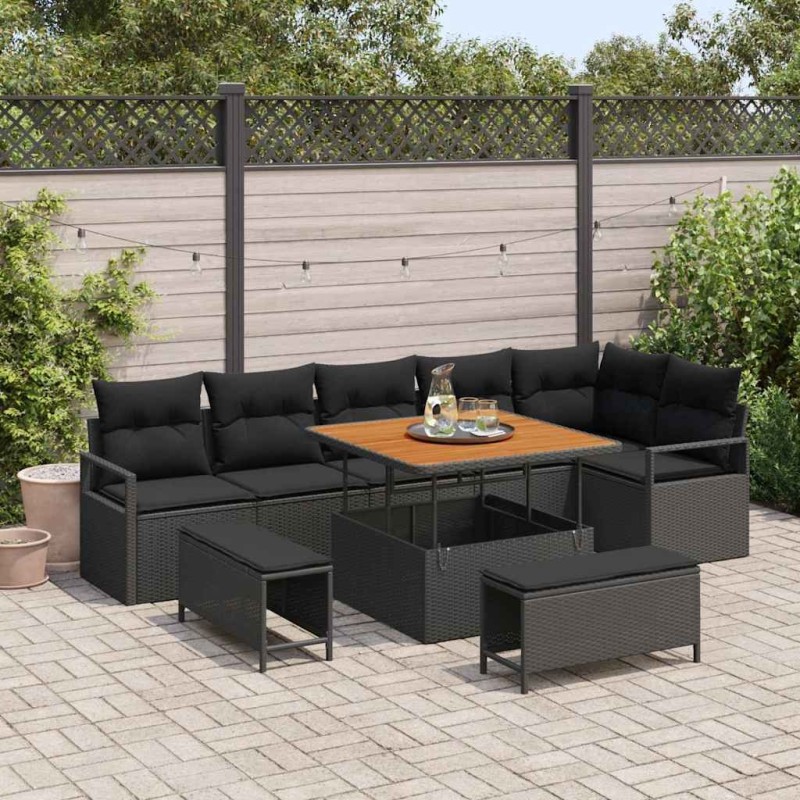 Salon de jardin avec coussins 6 pcs beige résine tressée 497667497667