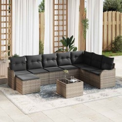 Salon de jardin avec coussins 7 pcs beige résine tressée acacia 497675497675