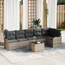 Salon de jardin avec coussins 7 pcs beige résine tressée 497677497677