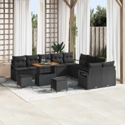 Salon de jardin 6 pcs avec coussins noir résine tressée 497716497716
