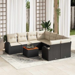 Salon de jardin 6 pcs avec coussins beige résine tressée acacia 497717497717