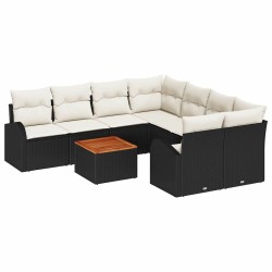 Salon de jardin 6 pcs avec coussins beige résine tressée acacia 497717497717