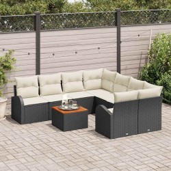 Salon de jardin 6 pcs avec coussins beige résine tressée acacia 497717497717