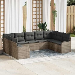 Salon de jardin 6 pcs avec coussins beige résine tressée acacia 497718497718