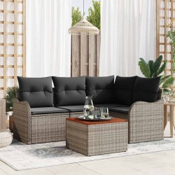 Salon de jardin 7 pcs avec coussins noir résine tressée 497728497728