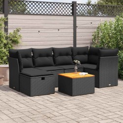 Salon de jardin avec coussins 7 pcs gris résine tressée 498838498838