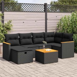 Salon de jardin avec coussins 7 pcs gris résine tressée 498842498842