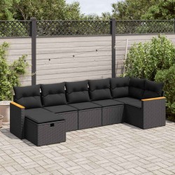 Salon de jardin avec coussins 7 pcs gris résine tressée 498843498843