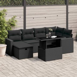 Salon de jardin avec coussins 7 pcs gris résine tressée 498904498904
