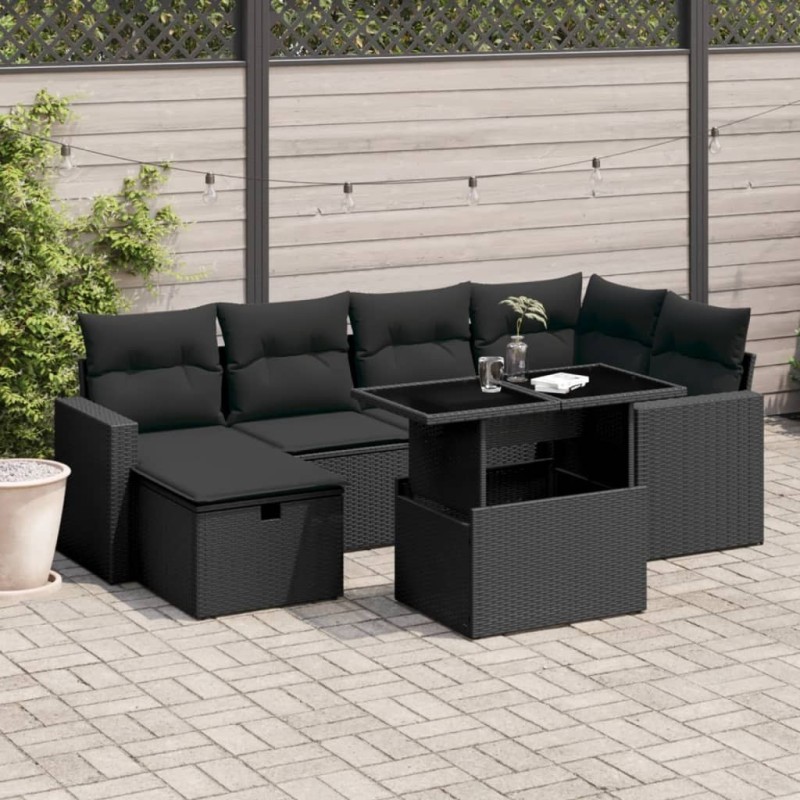Salon de jardin avec coussins 7 pcs gris résine tressée 498904498904