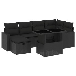 Salon de jardin avec coussins 7 pcs gris résine tressée 498904498904