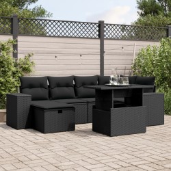 Salon de jardin avec coussins 7 pcs gris résine tressée 498906498906