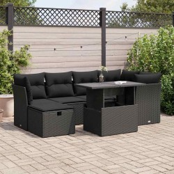 Salon de jardin avec coussins 7 pcs gris résine tressée 498939498939