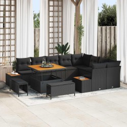 Salon de jardin avec coussins 13 pcs noir résine tressée 498958498958