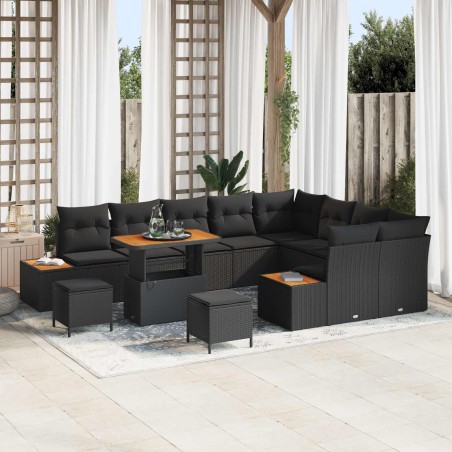 Salon de jardin avec coussins 13 pcs noir résine tressée 498959498959