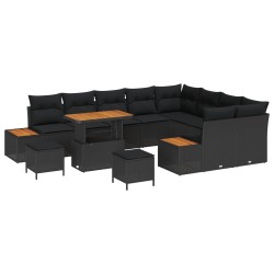 Salon de jardin avec coussins 13 pcs noir résine tressée 498959498959