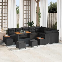 Salon de jardin avec coussins 13 pcs noir résine tressée 498960498960
