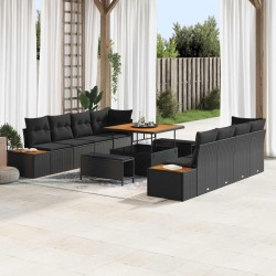 Salon de jardin avec coussins 13 pcs noir résine tressée 499000499000